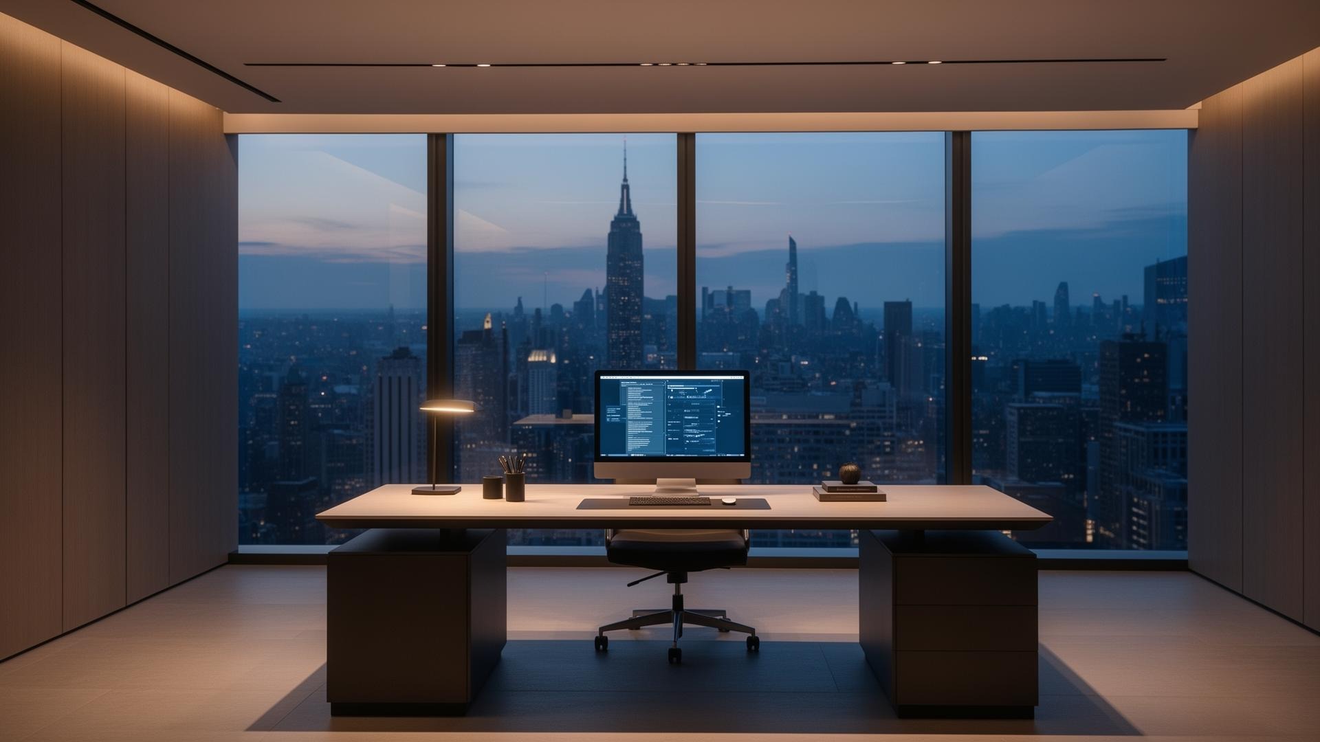Premium real estate office with city skyline