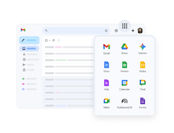 Google Workspace ecosystem showing Gmail, Drive, Meet, Calendar and other productivity tools managed by RAW Corporation