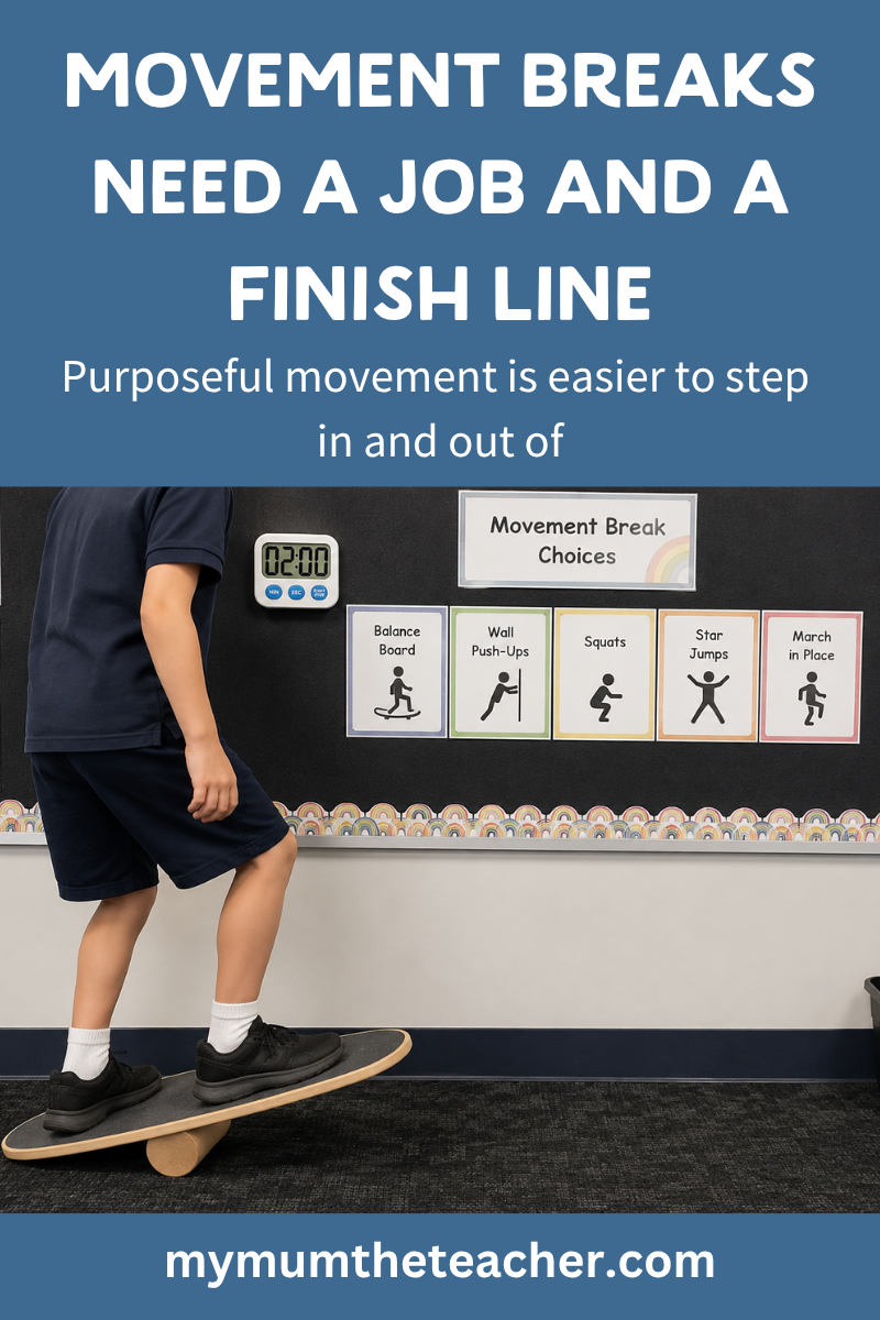 Structured movement break strategy for ADHD students with a clear task and return-to-desk timer