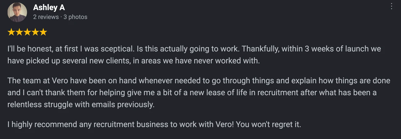 Five star Google review