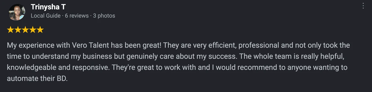 Five star Google review
