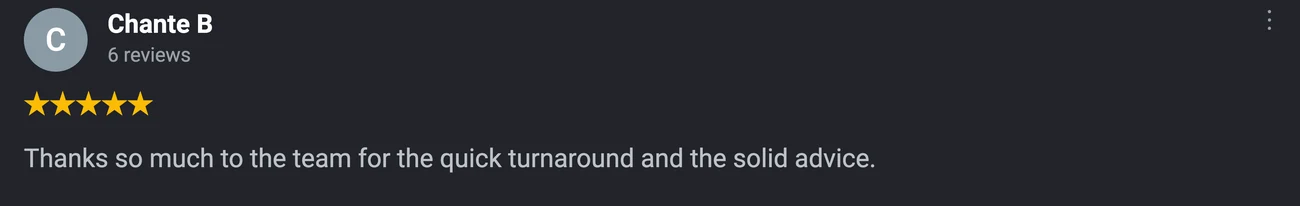 Five star Google review