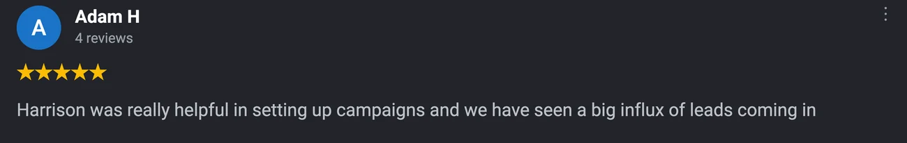 Five star Google review