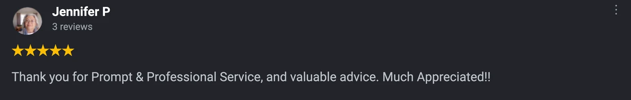 Five star Google review