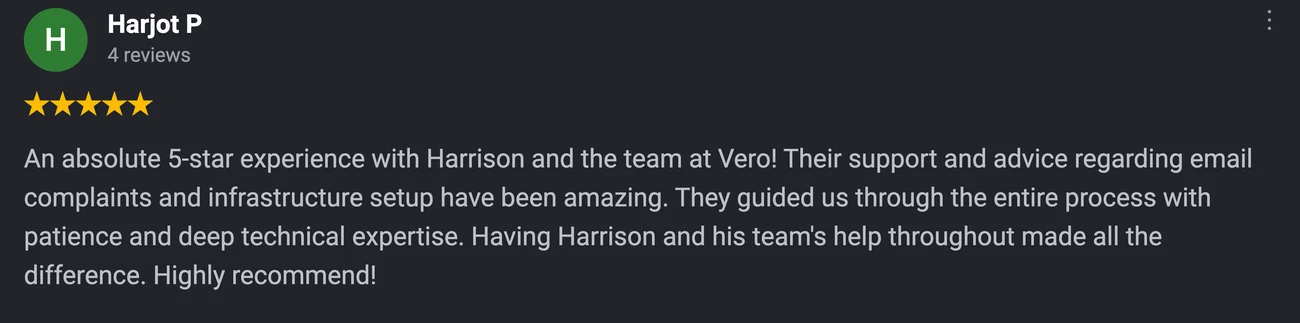 Five star Google review