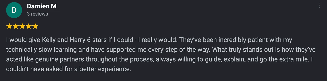 Five star Google review
