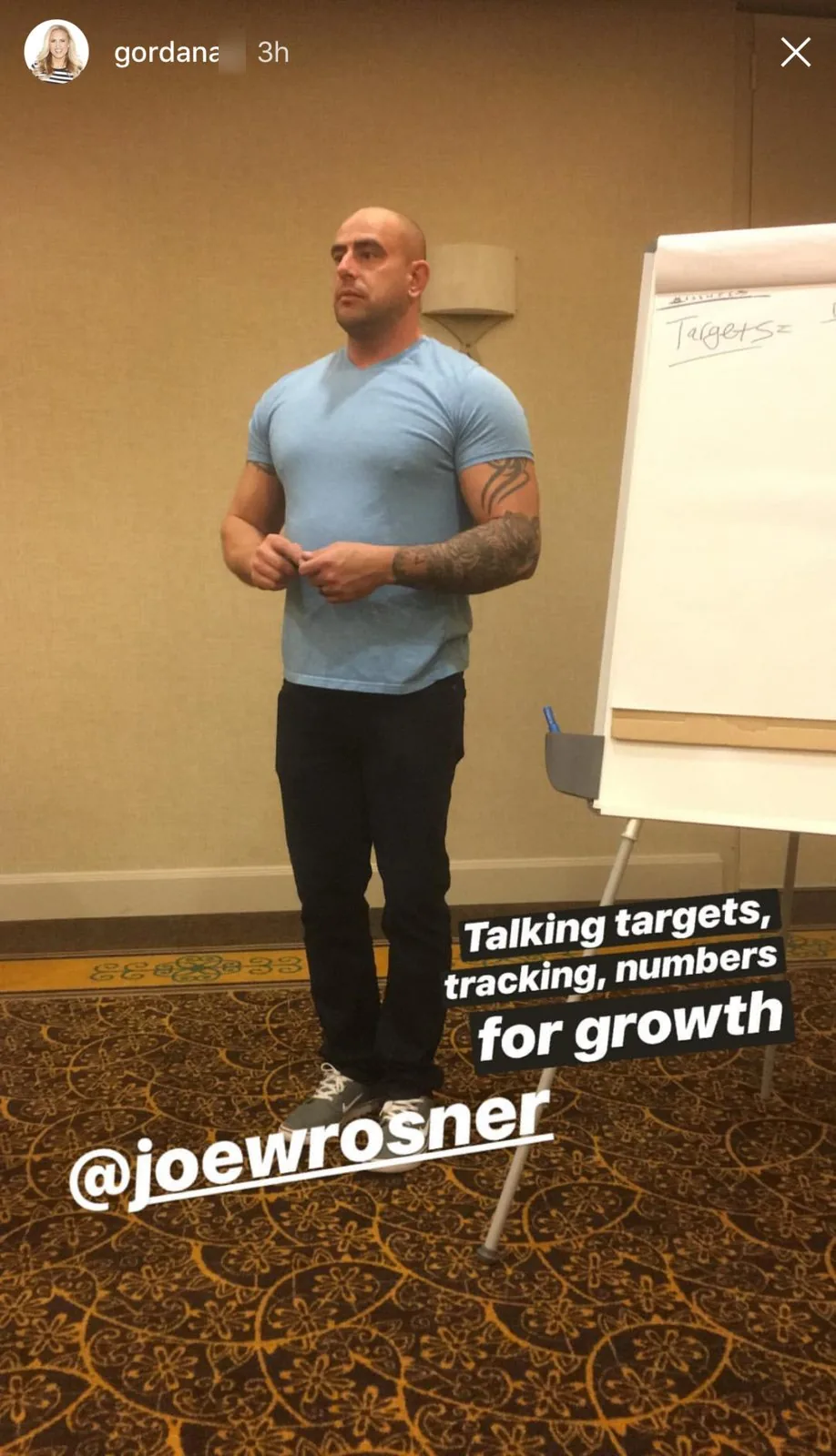Gordana’s Instagram story at a live workshop: “Talking targets, tracking, numbers for growth”
