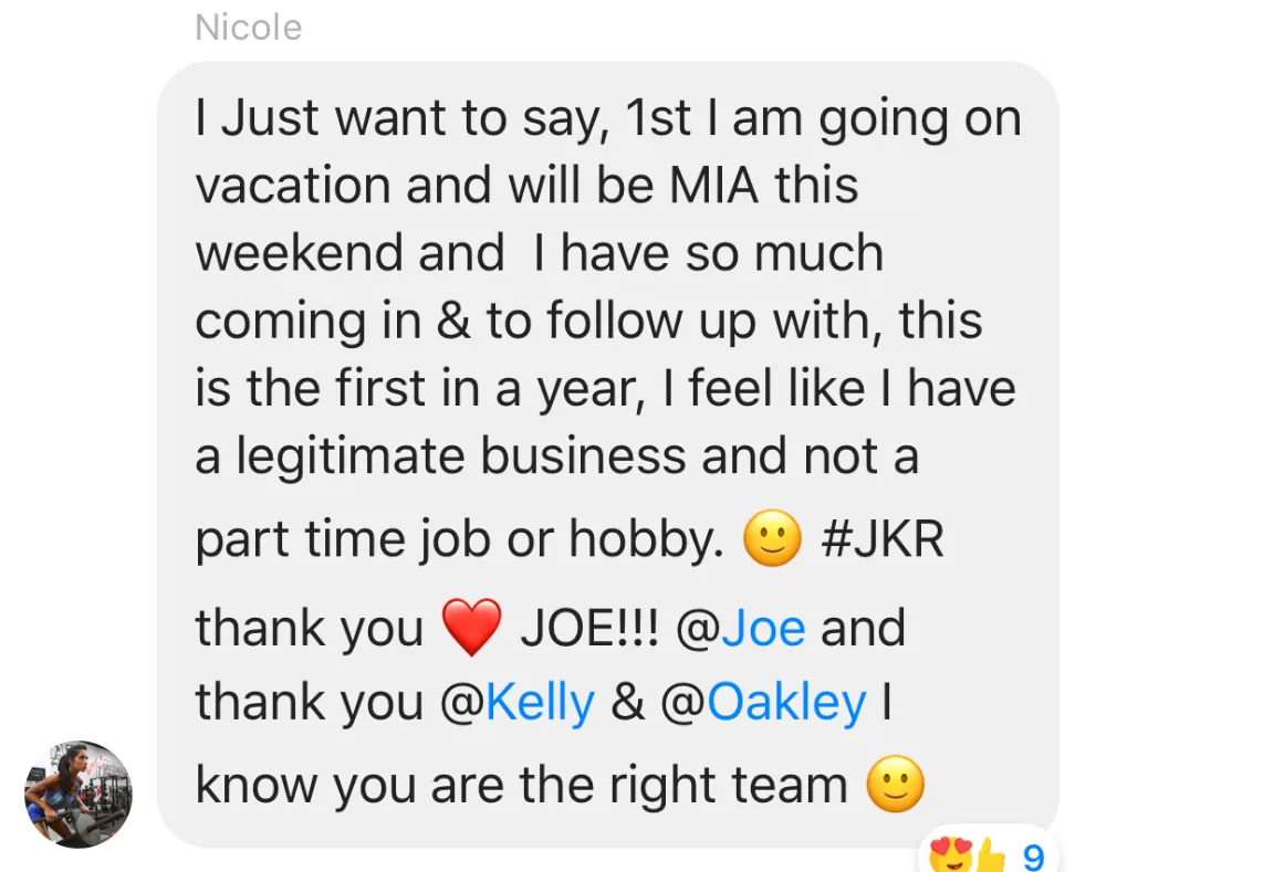 Nicole in the group chat: “I feel like I have a legitimate business and not a part time job or hobby.”