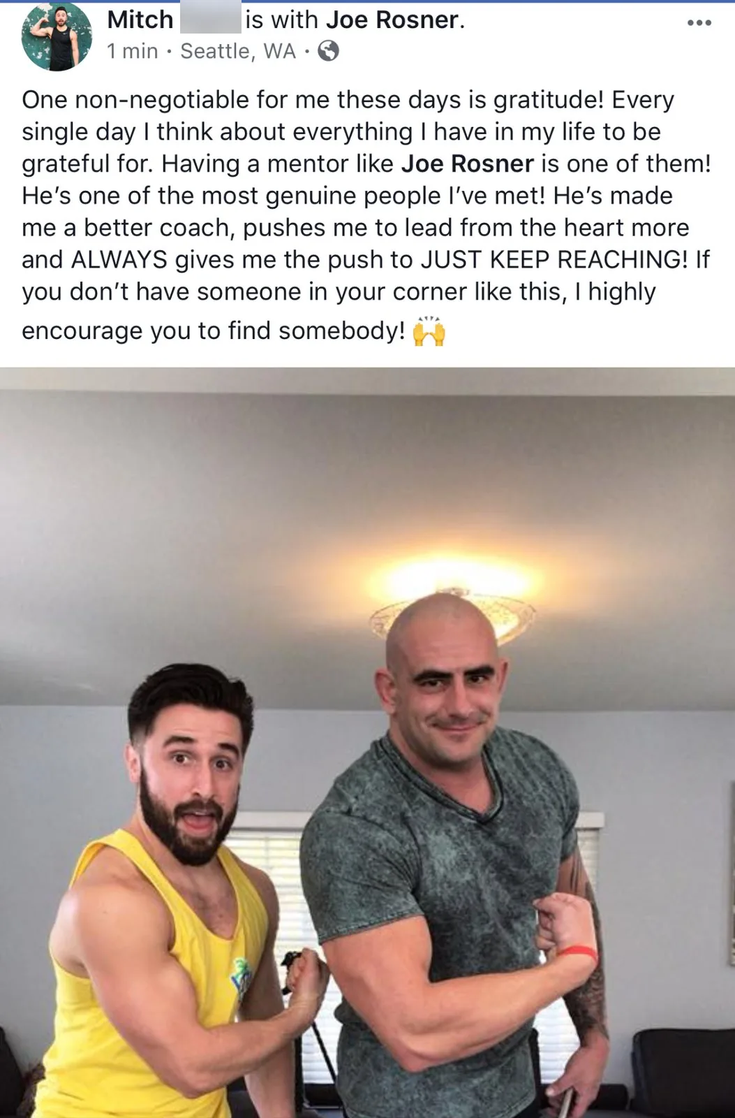 Mitch’s public Facebook post about Joe as a mentor