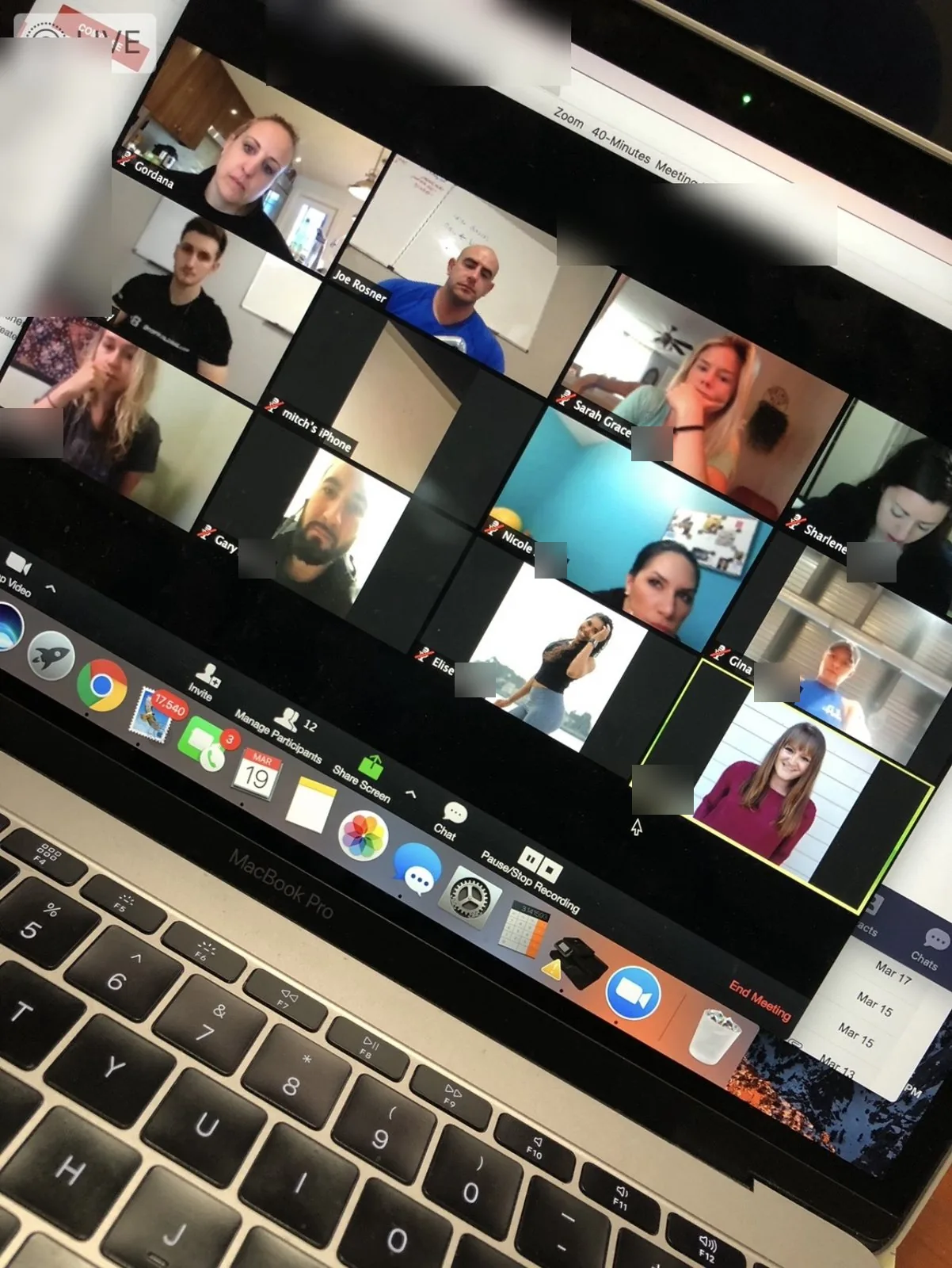 Photo of a live group Zoom call with Joe Rosner and coaching clients.