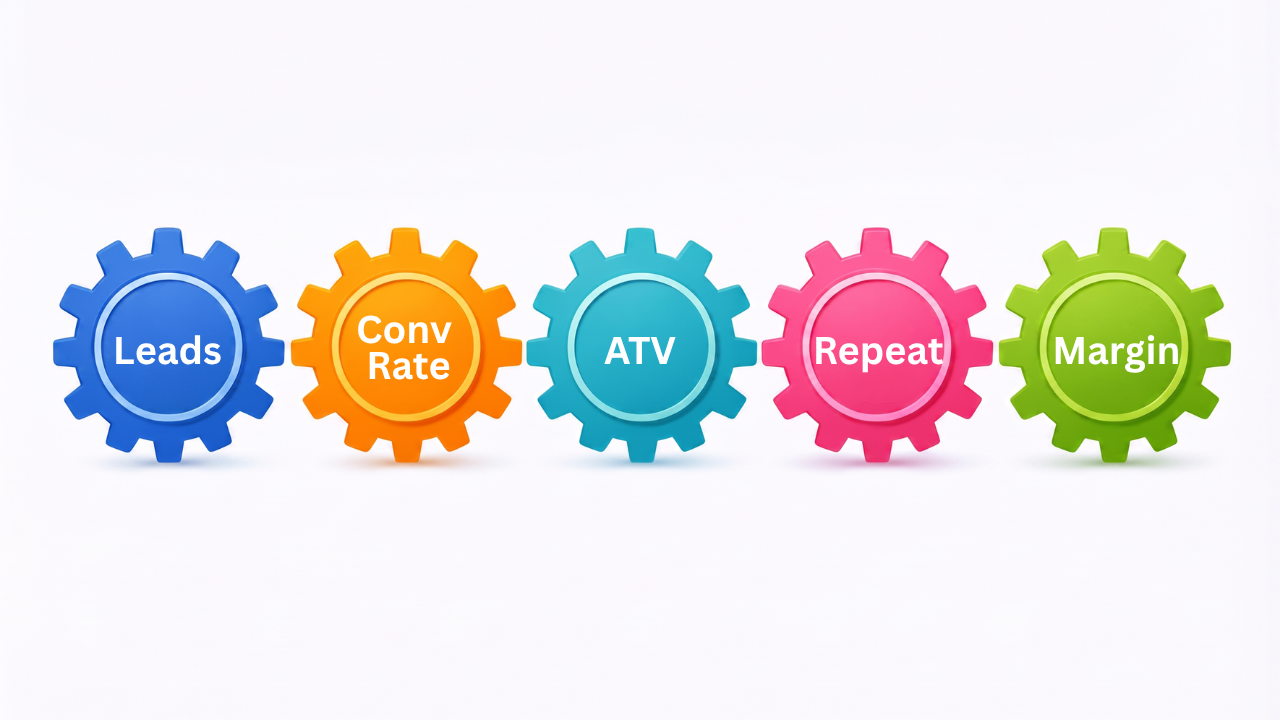 The Five Key Drivers: Leads, Conversion Rate, Average Transaction Value, Repeat Business and Margin