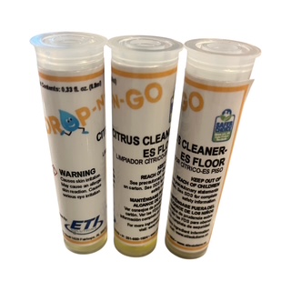 Three Drop N Go citrus floor cleaner refillable cartridges standing side by side