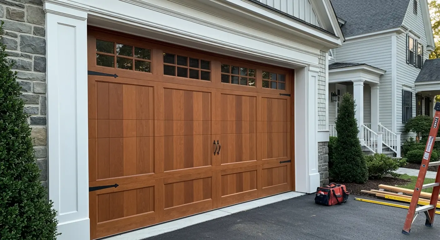 Custom wood garage door installation