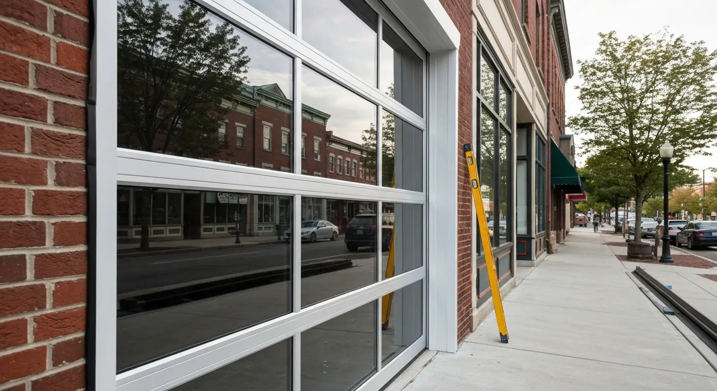 Modern glass and aluminum garage door
