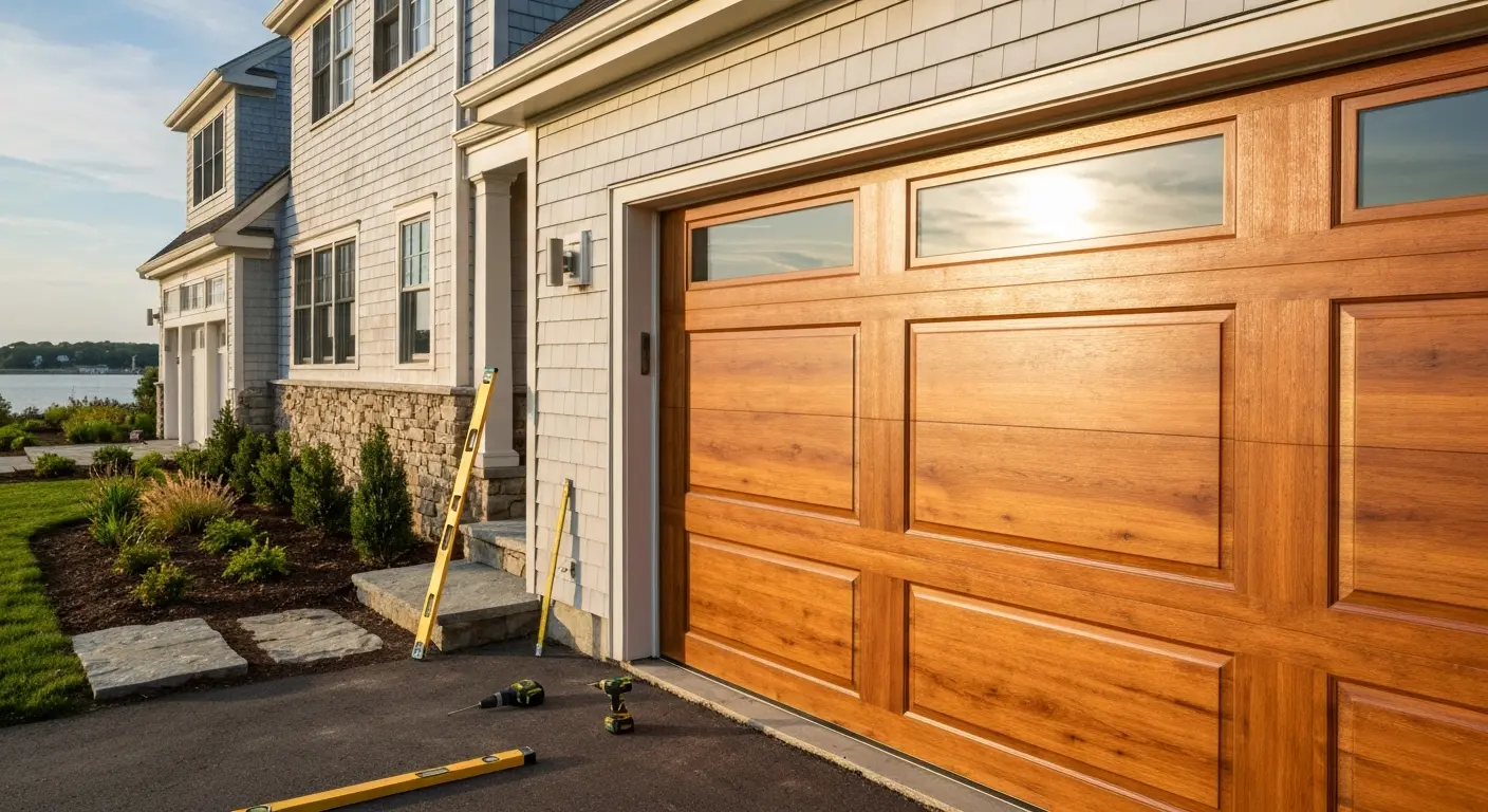 Custom wood garage door installation