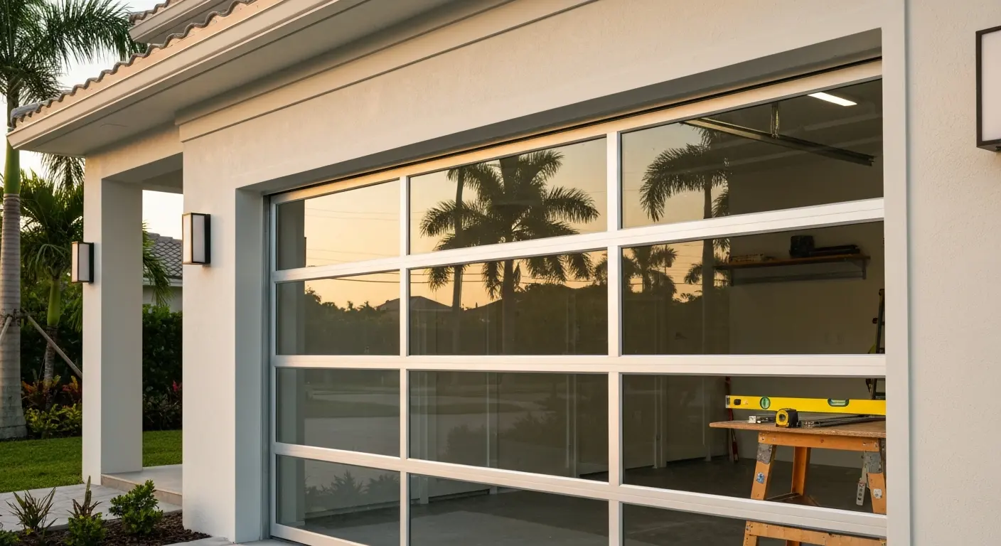 Modern glass and aluminum garage door