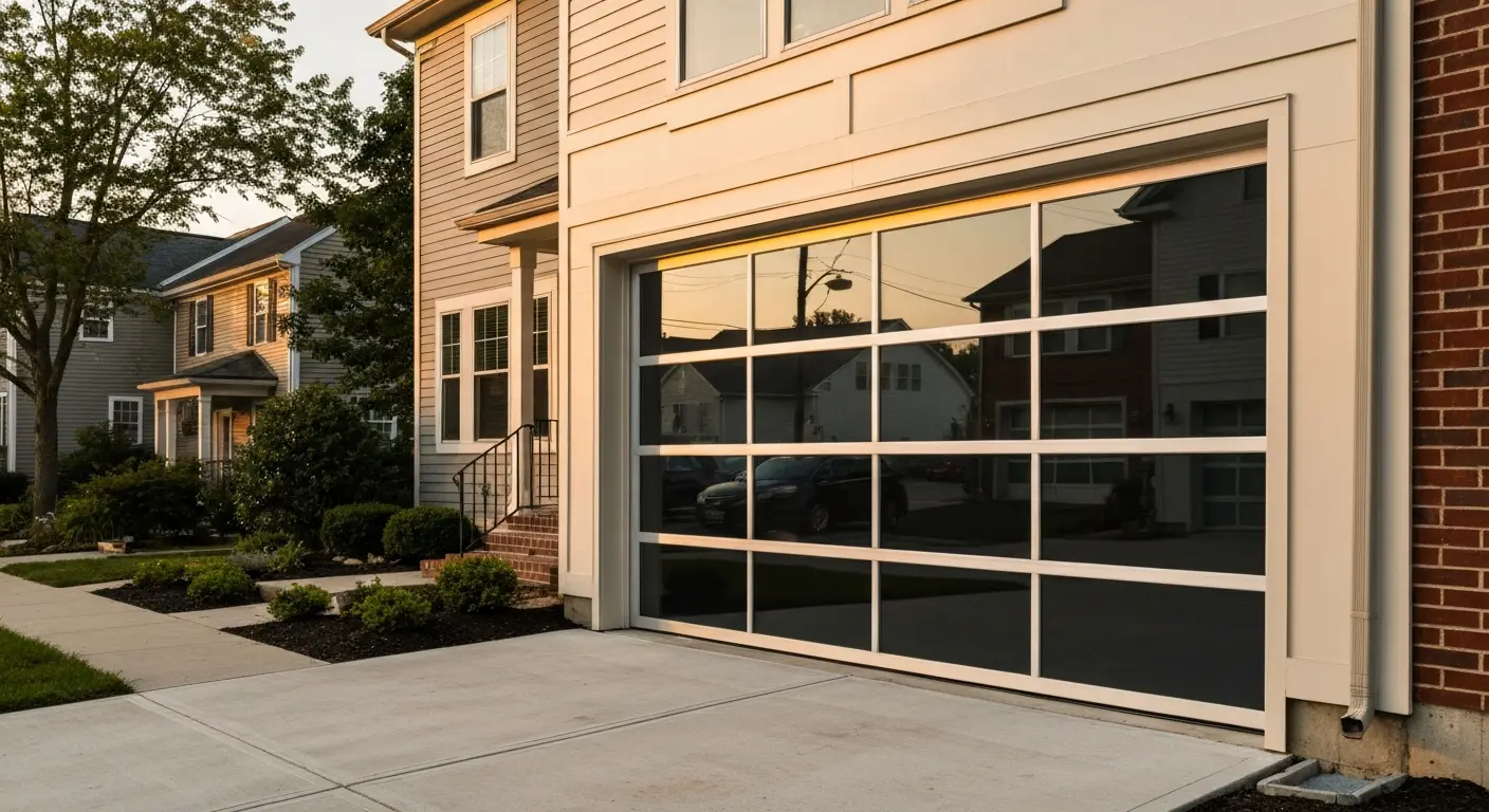 Modern glass and aluminum garage door