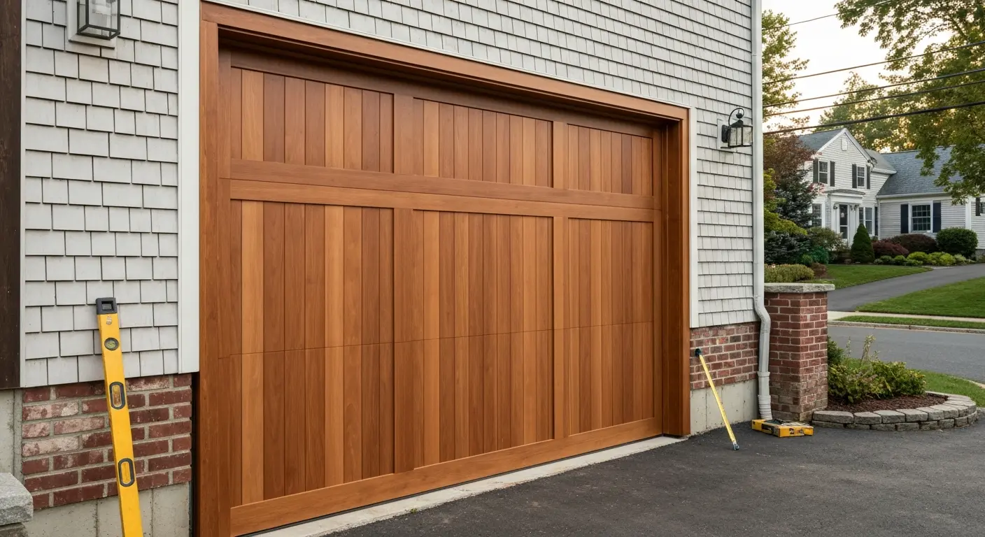 Custom wood garage door installation