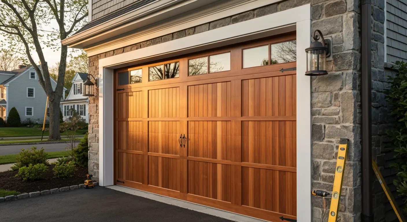 Custom wood garage door installation