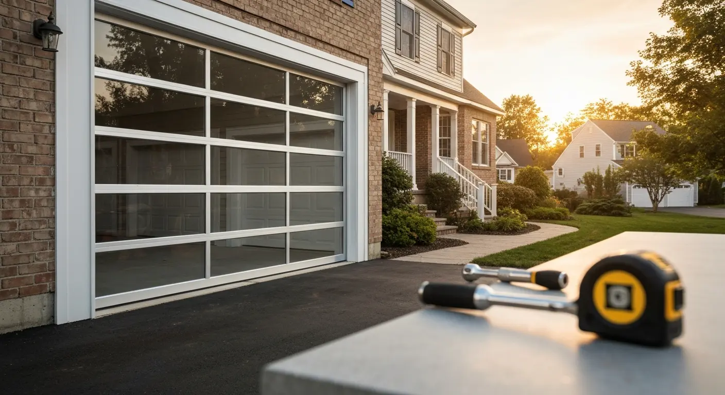 Modern glass aluminum garage door