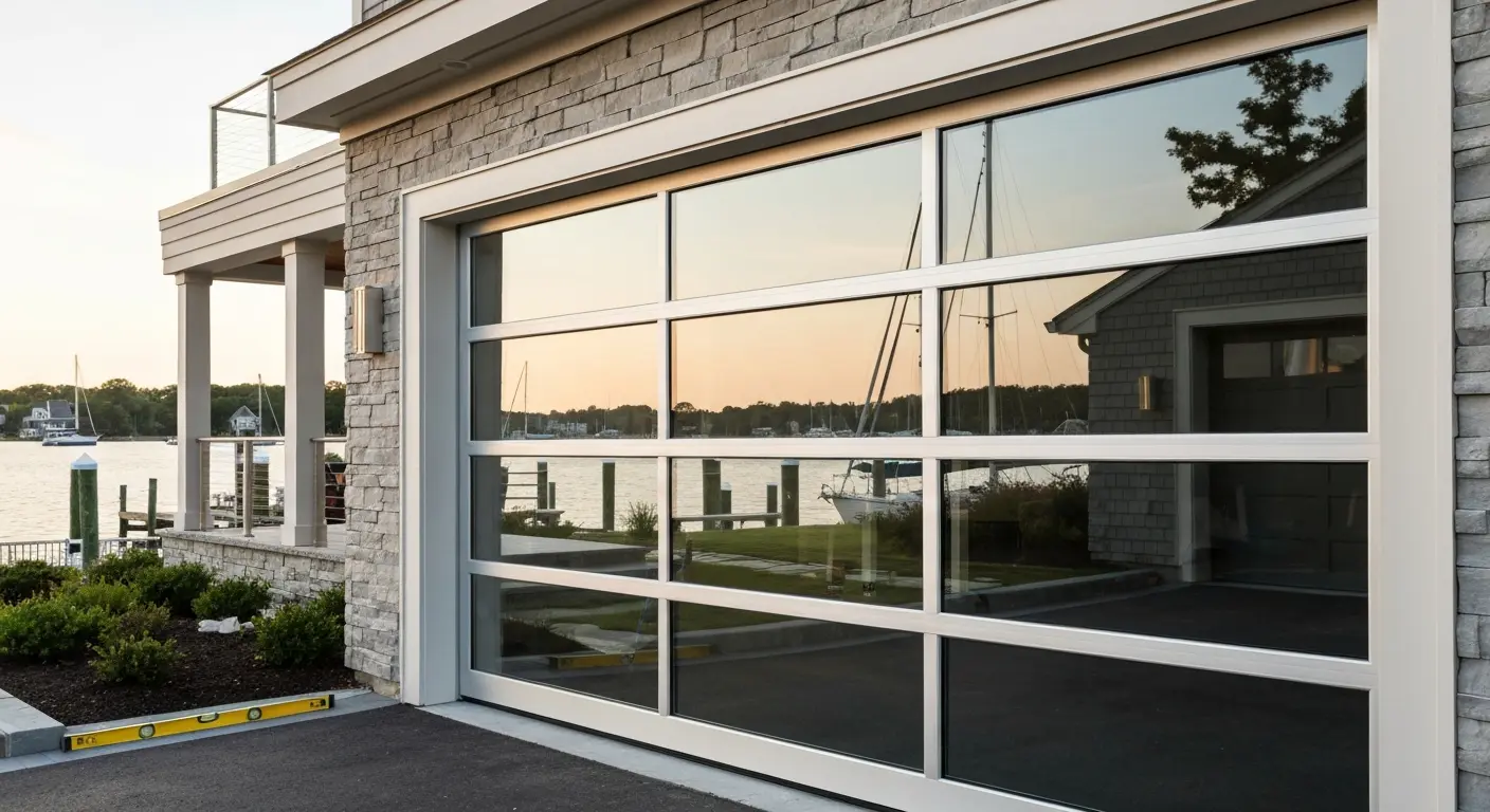 Modern glass aluminum garage door