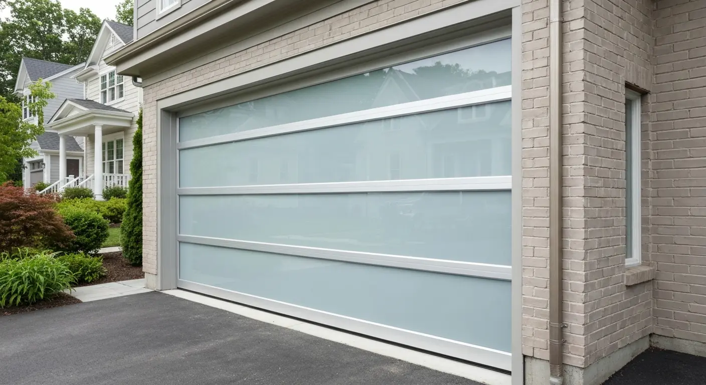 Modern glass and aluminum garage door