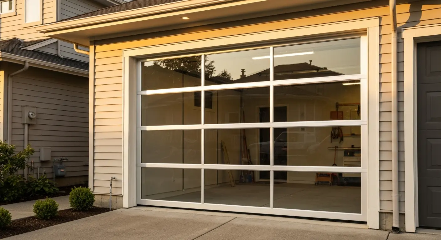 Modern glass and aluminum garage door