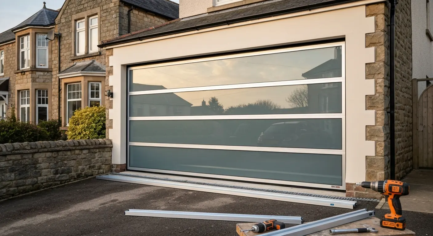 Modern glass and aluminum garage door