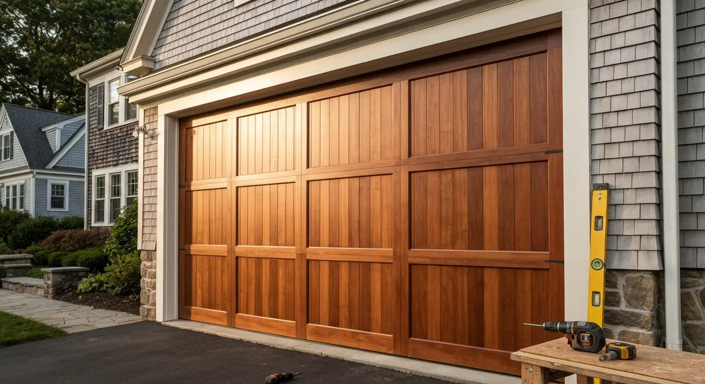 Custom wood garage door installation