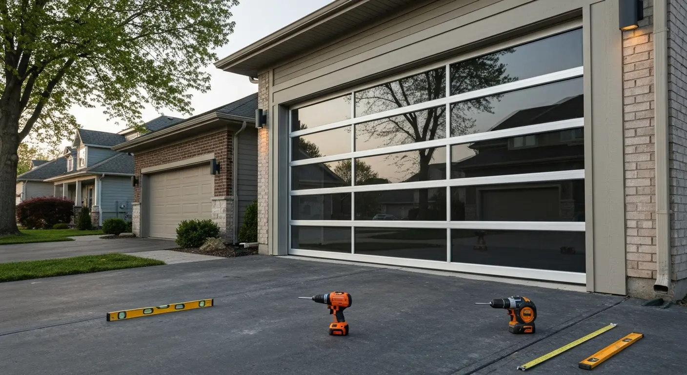 Modern glass garage door installation