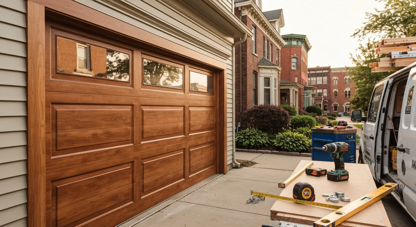 Custom wood garage door installation