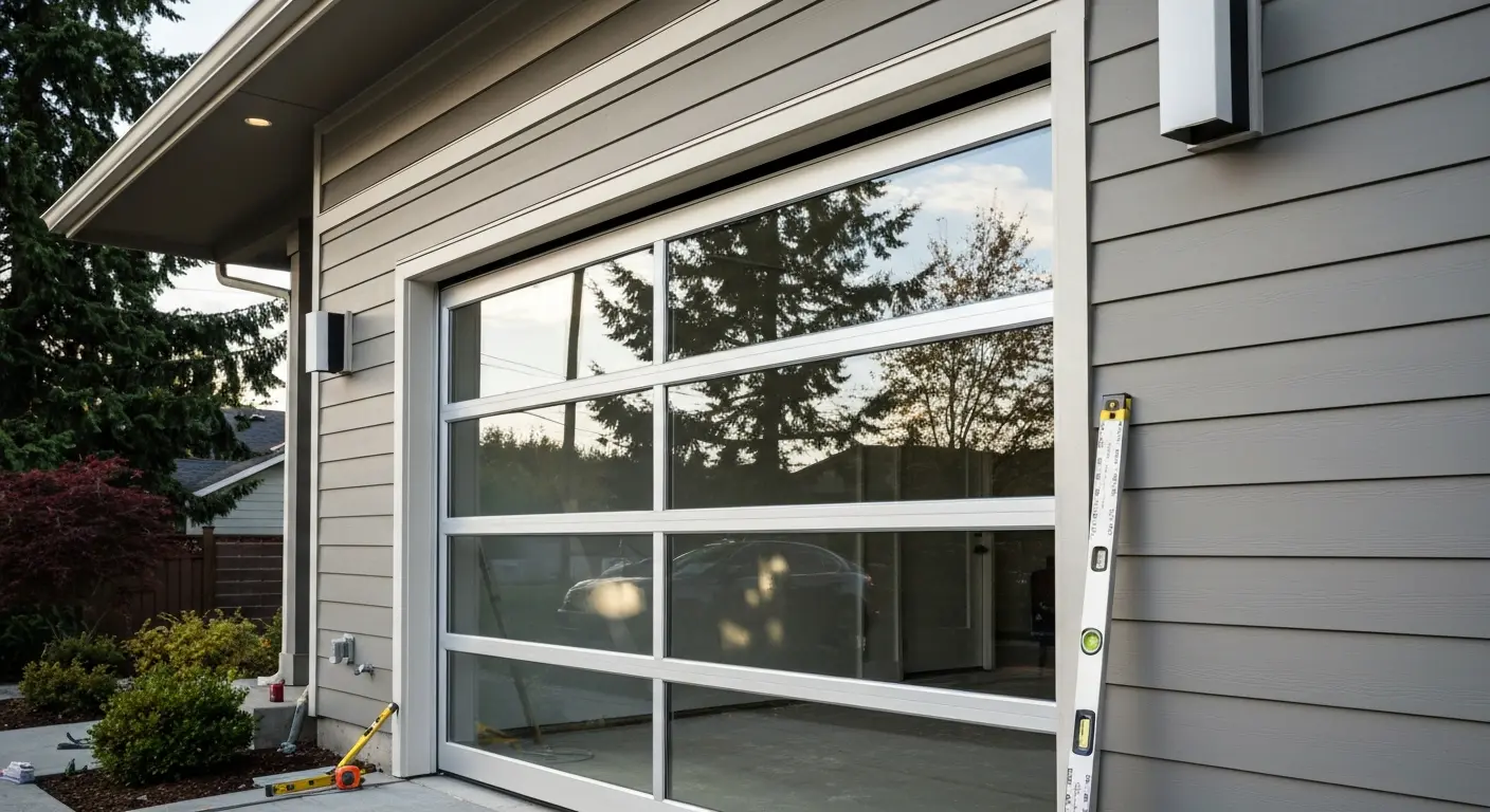 Modern glass and aluminum garage door