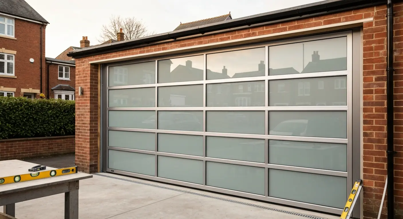 Modern glass aluminum garage door