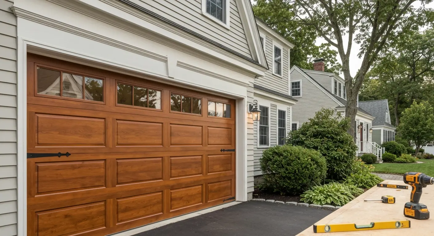 Custom wood garage door installation