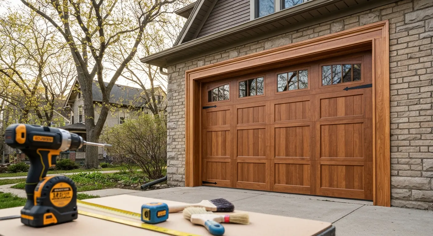 Custom wood garage door installation