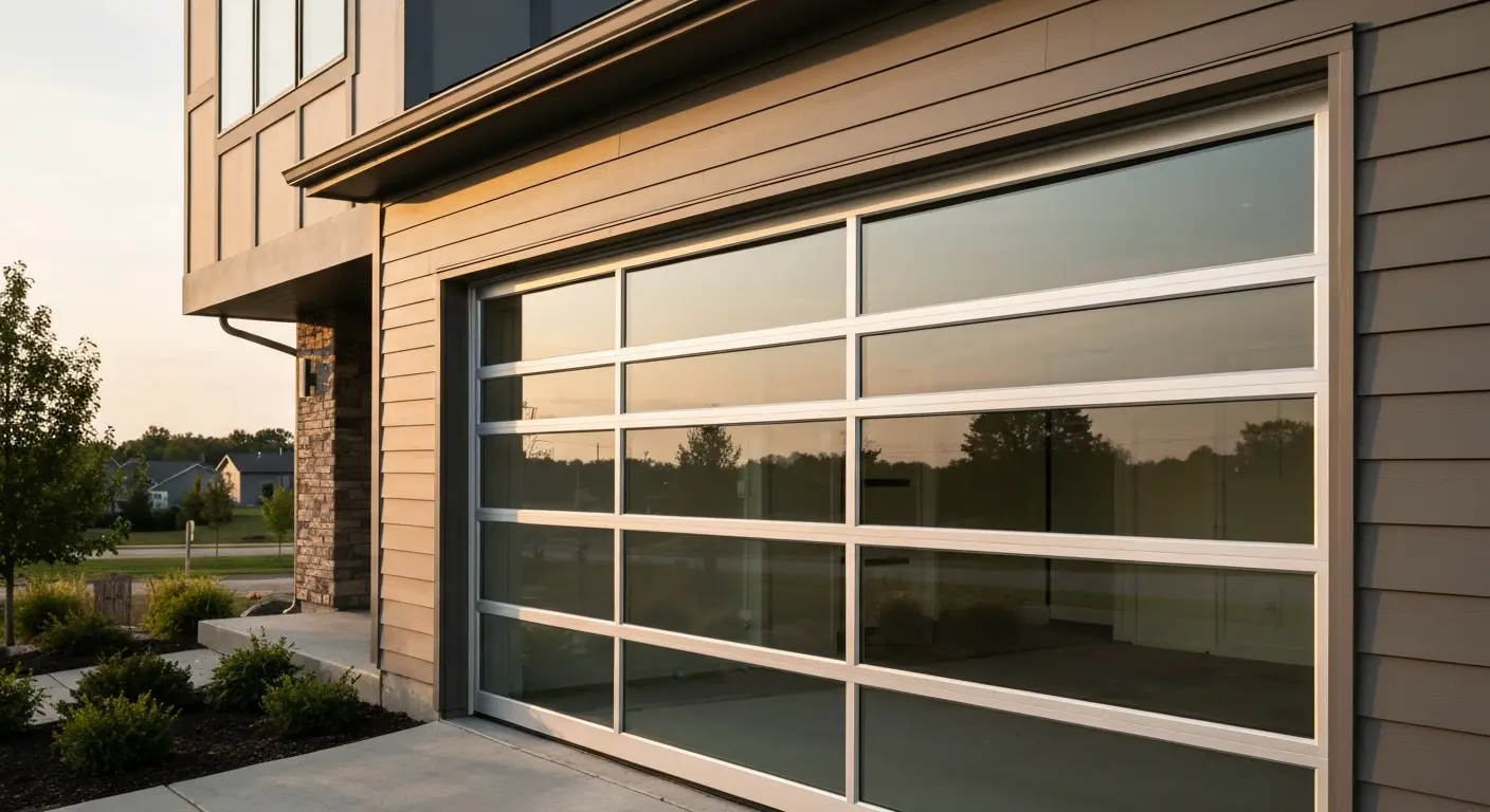 Modern glass and aluminum garage door
