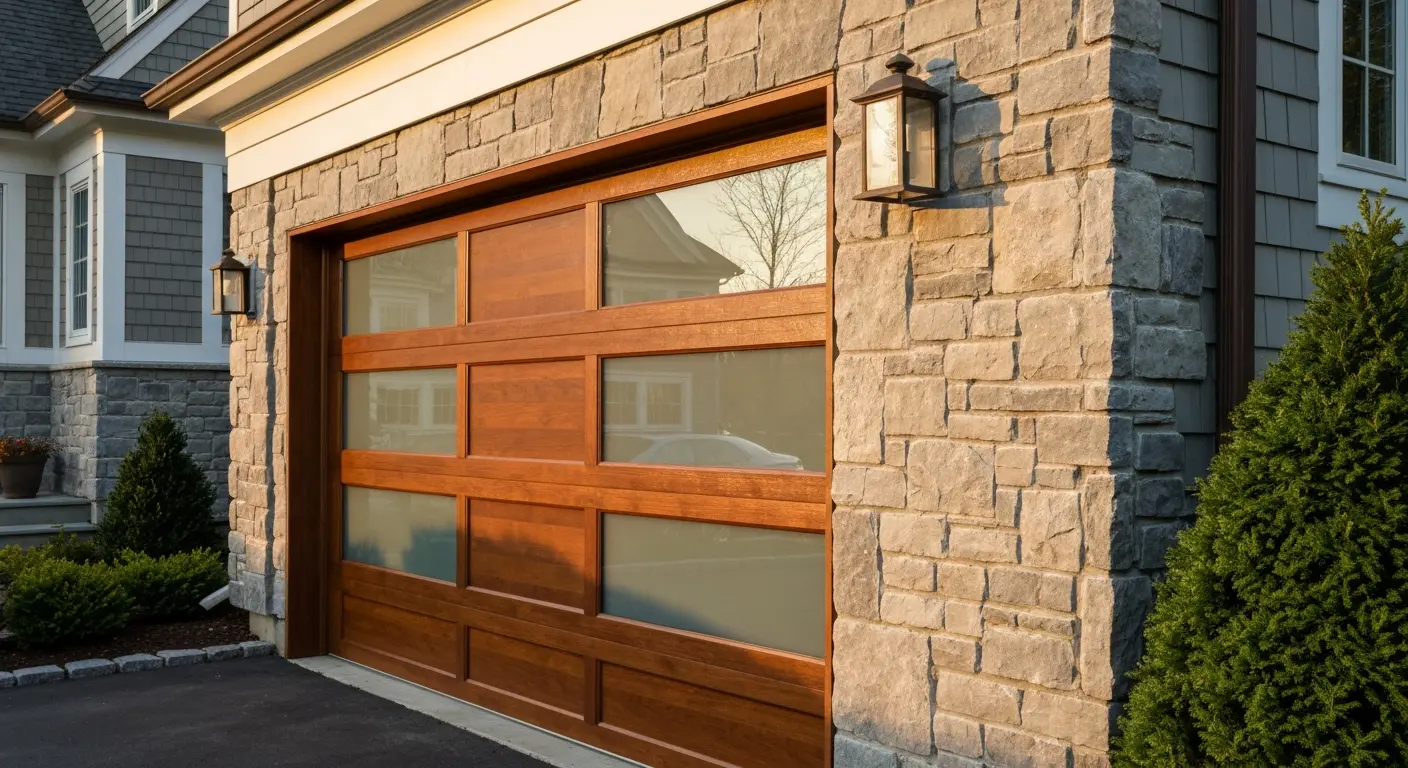 Custom garage door with glass panels