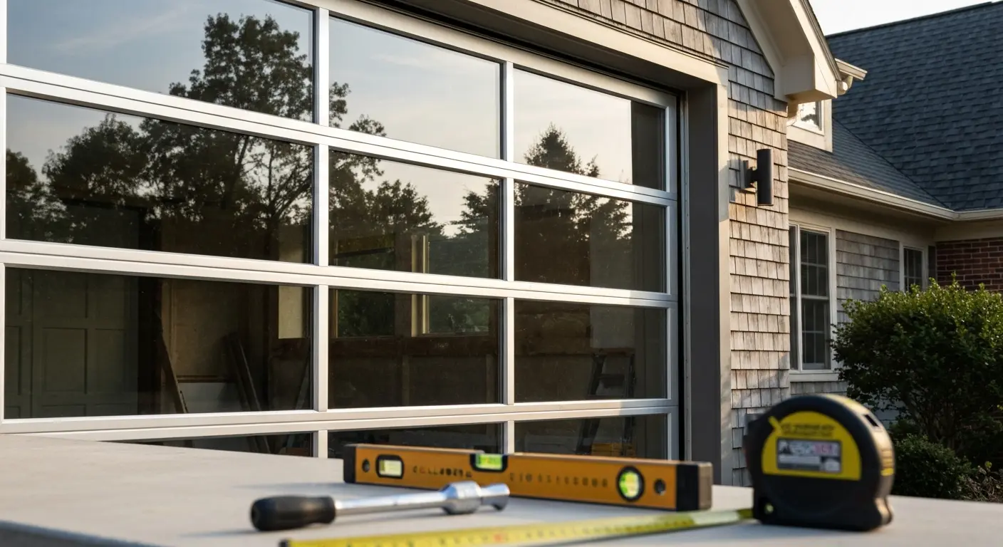 Modern glass and aluminum garage door