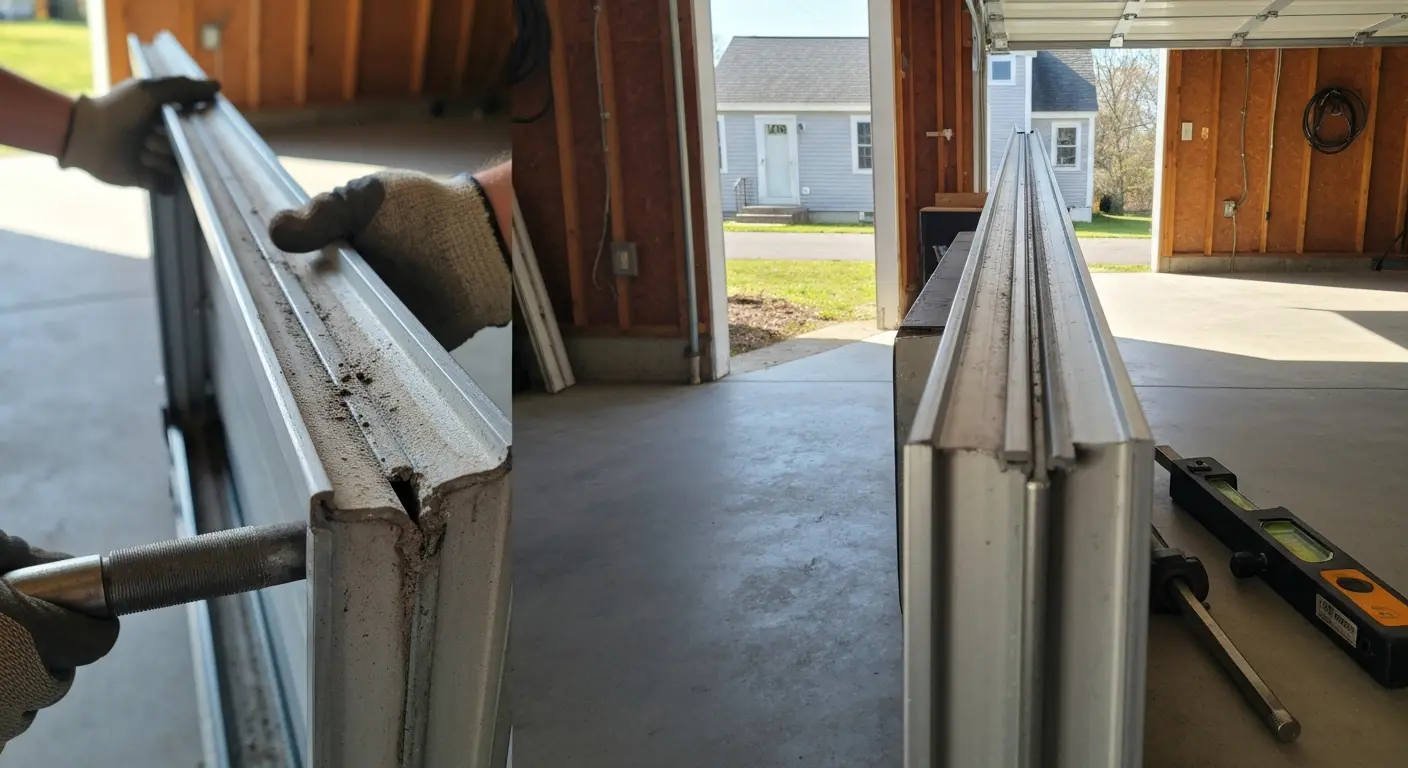 Bent garage door track repair