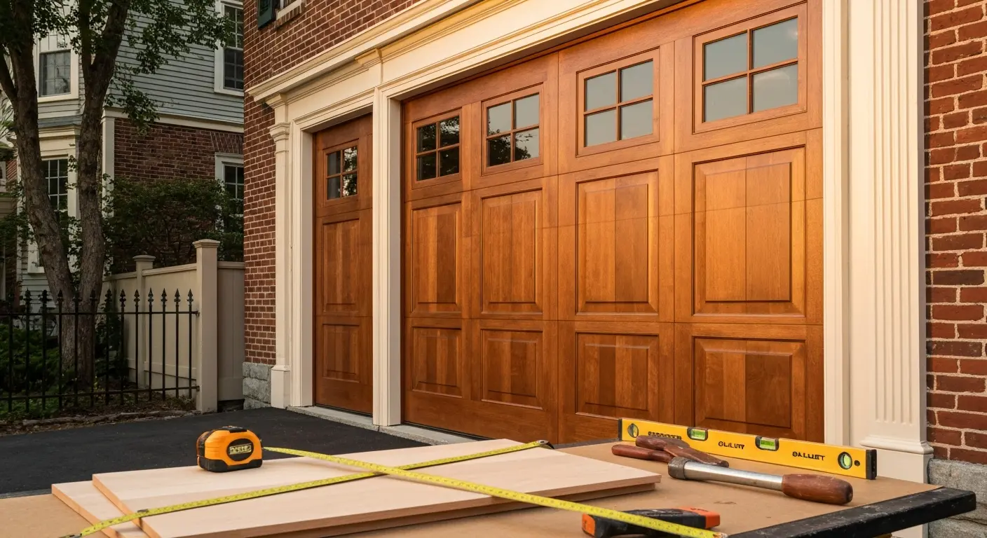 Custom wood garage door installation