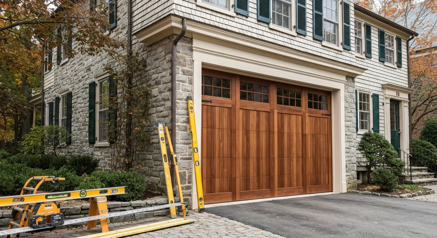 Custom wood garage door installation