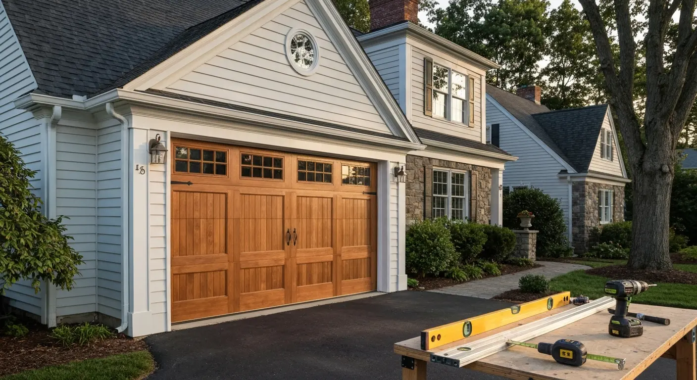 Custom wood garage door installation
