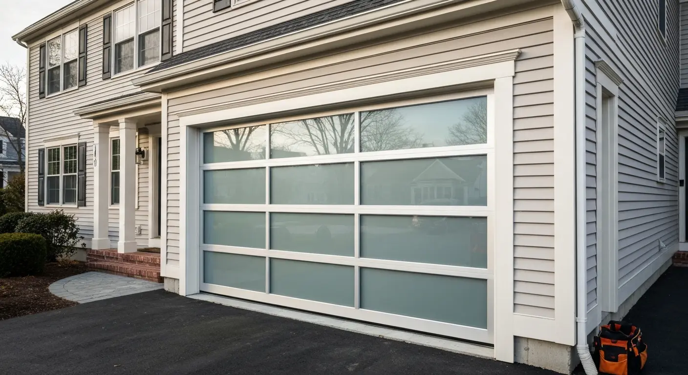 Modern glass and aluminum garage door