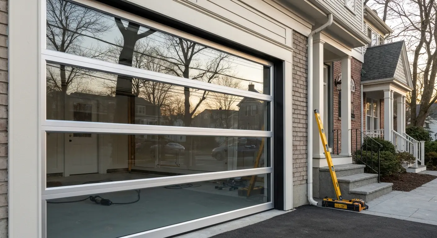 Modern glass aluminum garage door