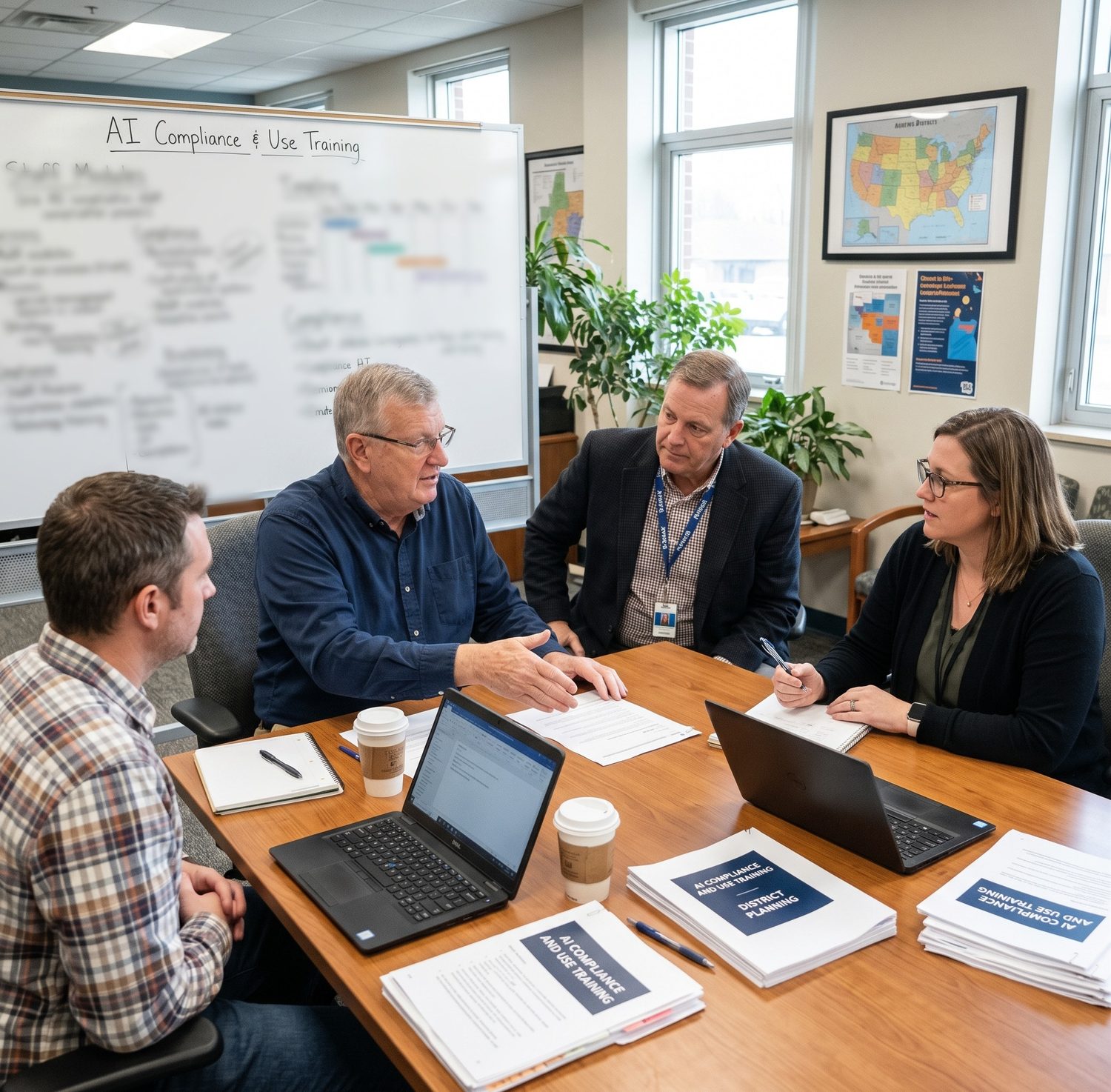 Ed Becker planning AI training with a superintendent, a professional development director and a technology director