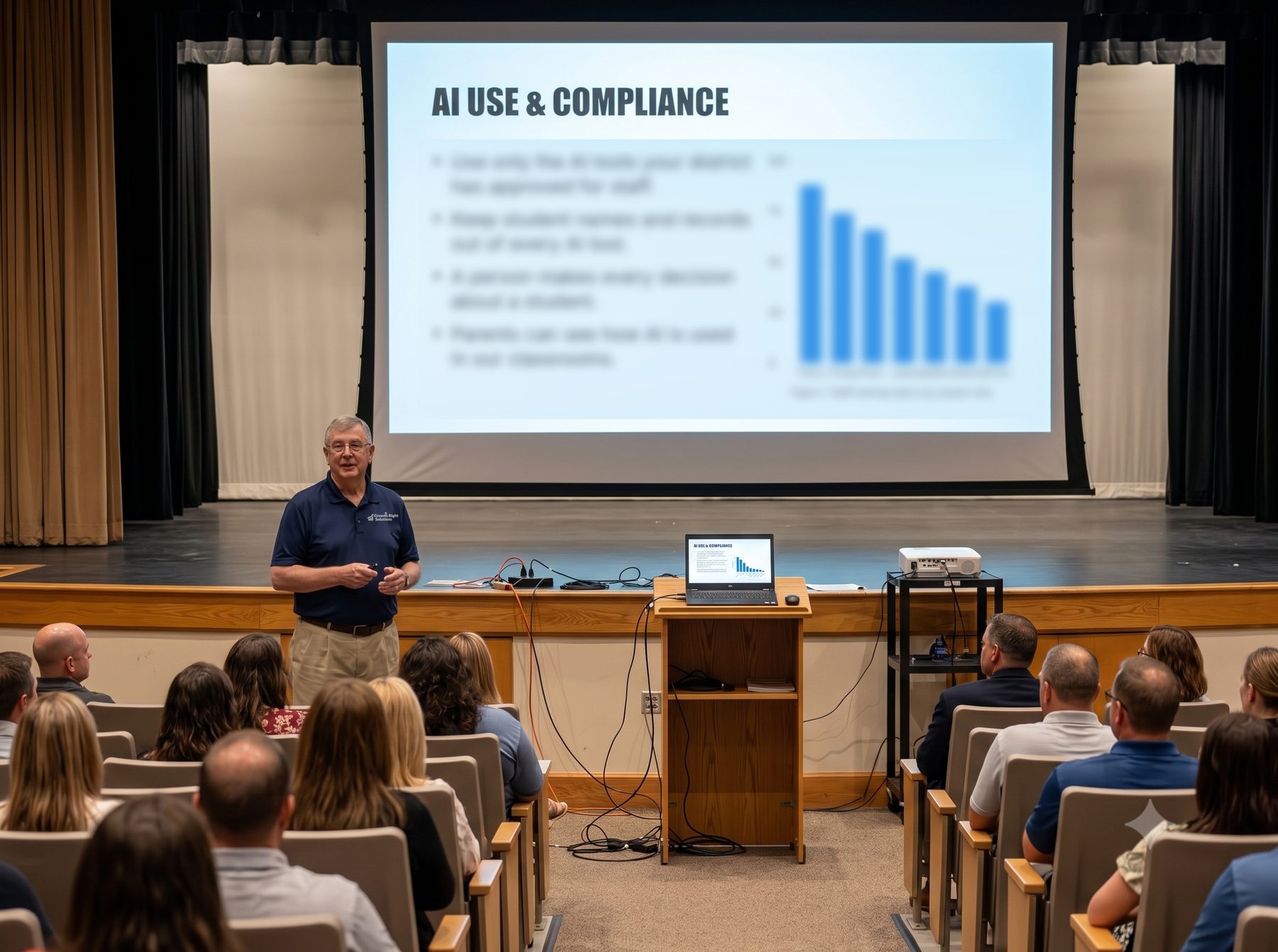 Ed Becker leading an AI use and compliance session for school staff
