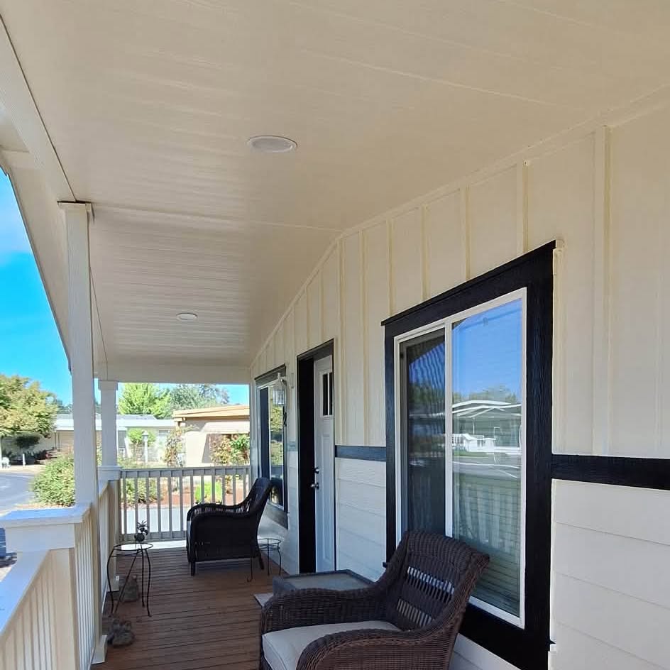 Covered porch exterior after a low-pressure soft wash
