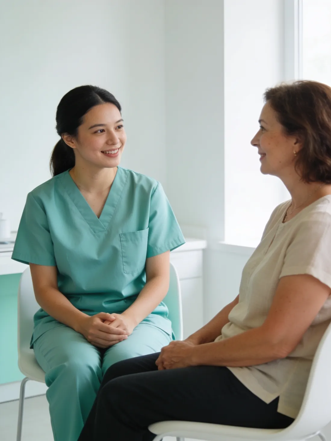 A clinician in conversation with a patient
