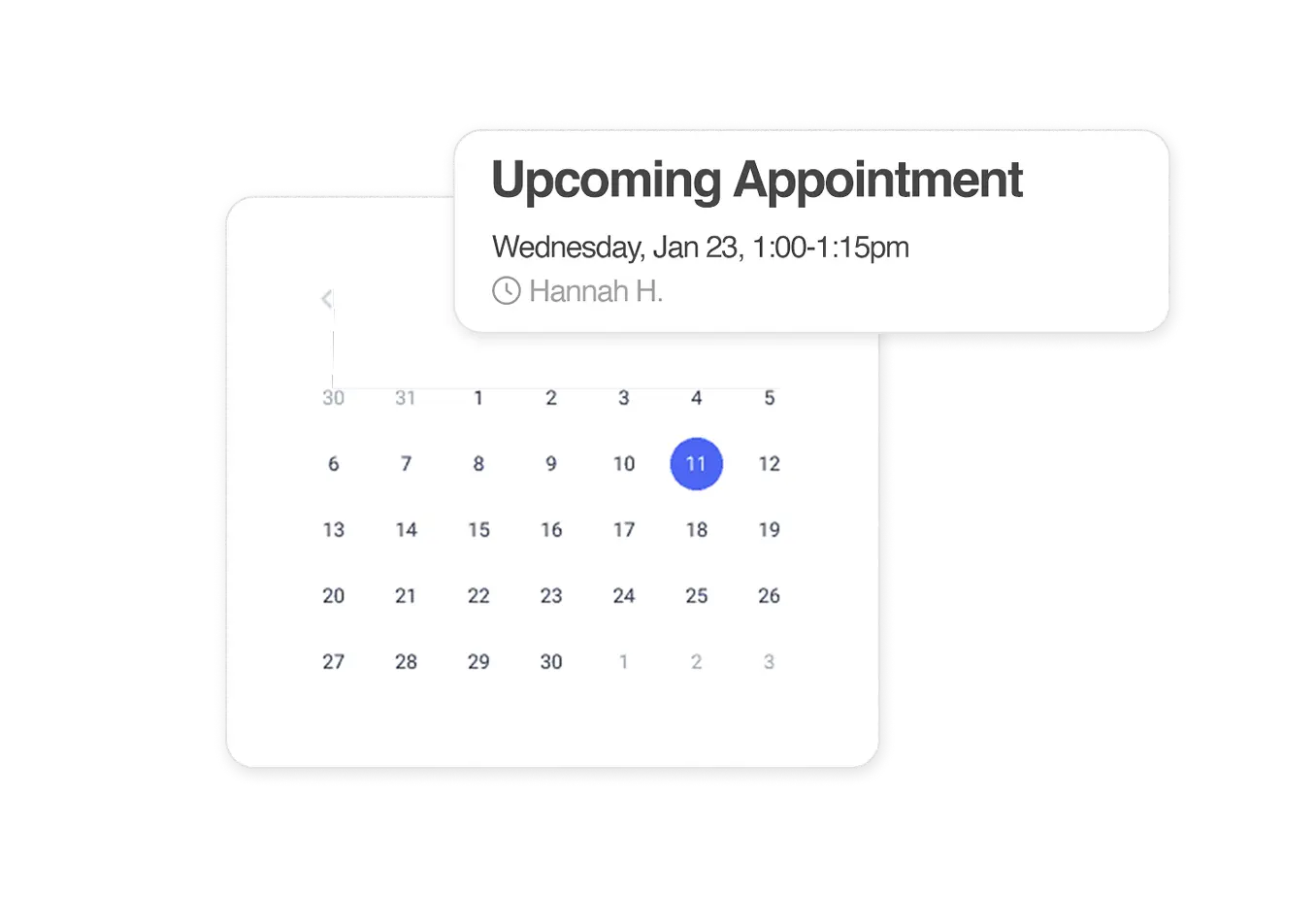 Online booking calendar showing an upcoming appointment, highlighting automated scheduling for local SEO and website creation.