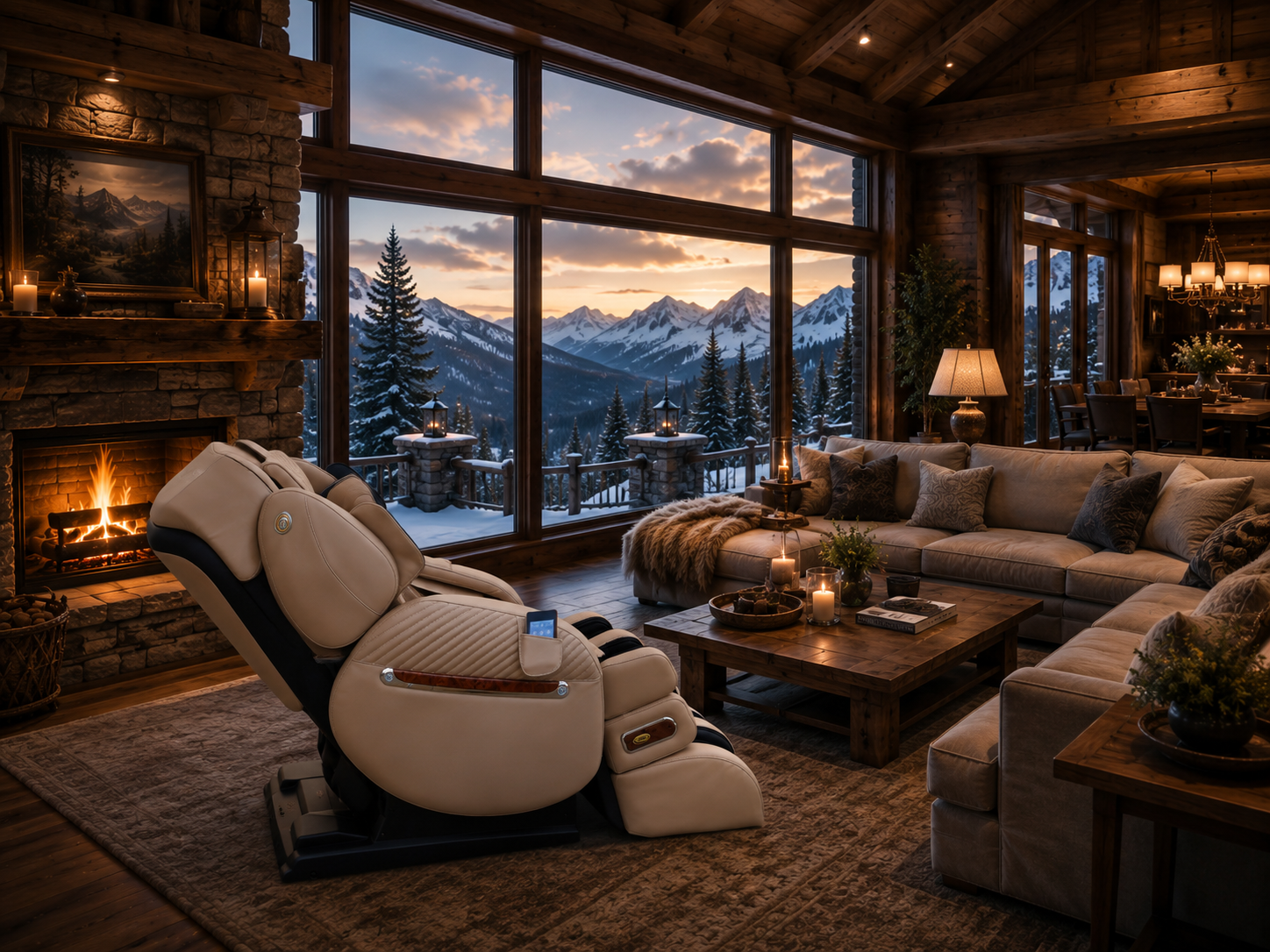Taupe Luraco i9 Max Plus Special Edition massage chair in a luxury spa retreat